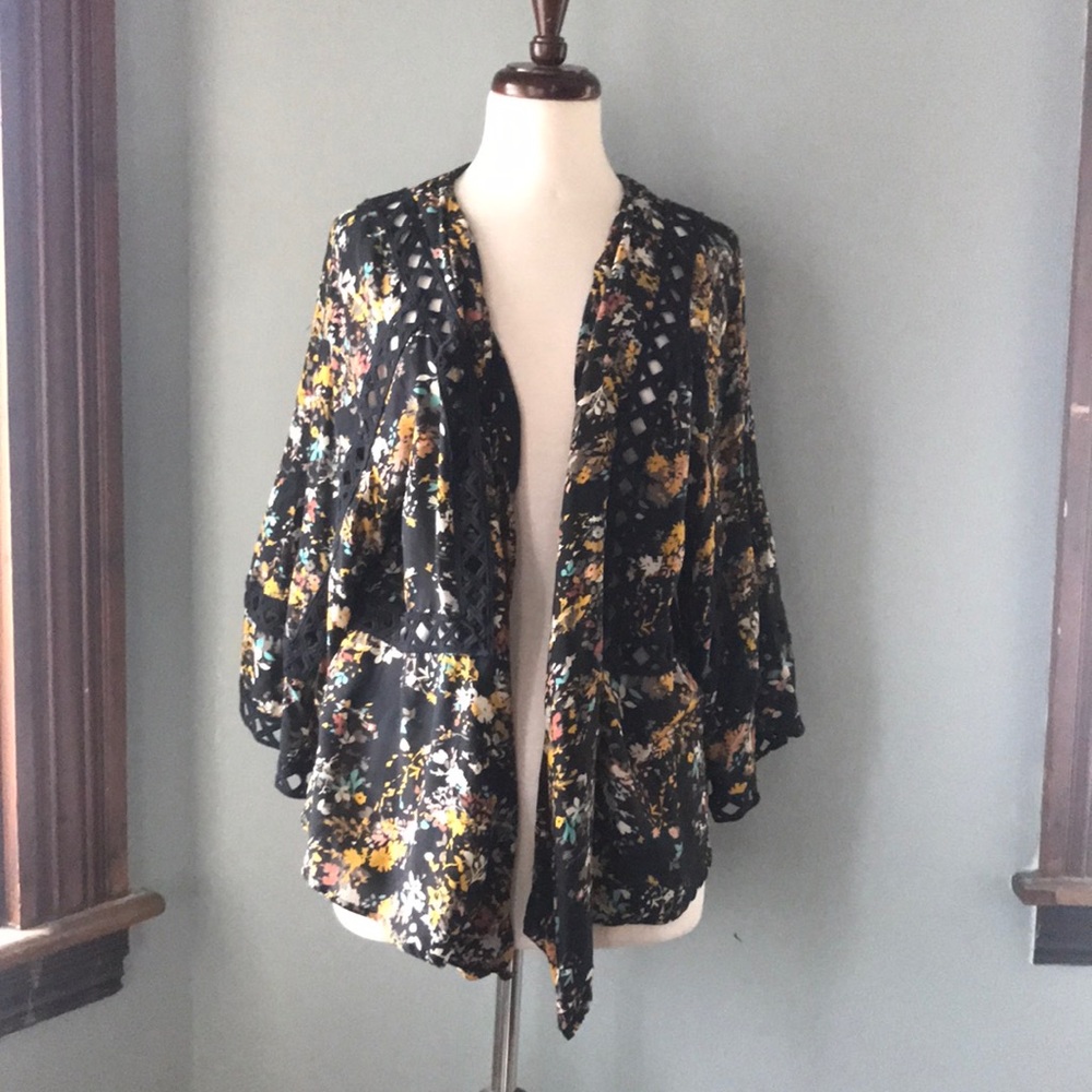 Anthropologie silk open front  floral cardigan